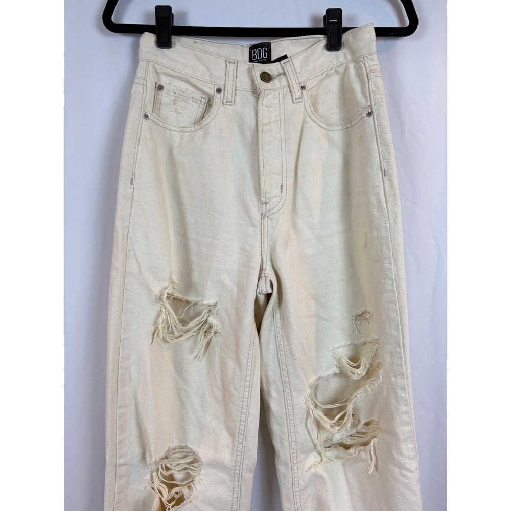 BDG Urban Outfitters High Rise Baggy Distressed Straight Leg Jeans Off-White 26 - Picture 4 of 10